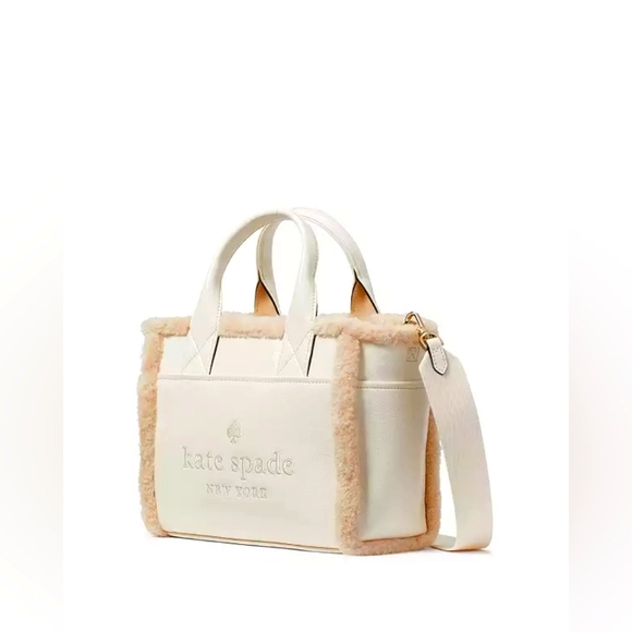 kate spade Handbags - Kate Spade White Tan Jett Faux Fur Shearling Small Tote Purse Crossbody Bag